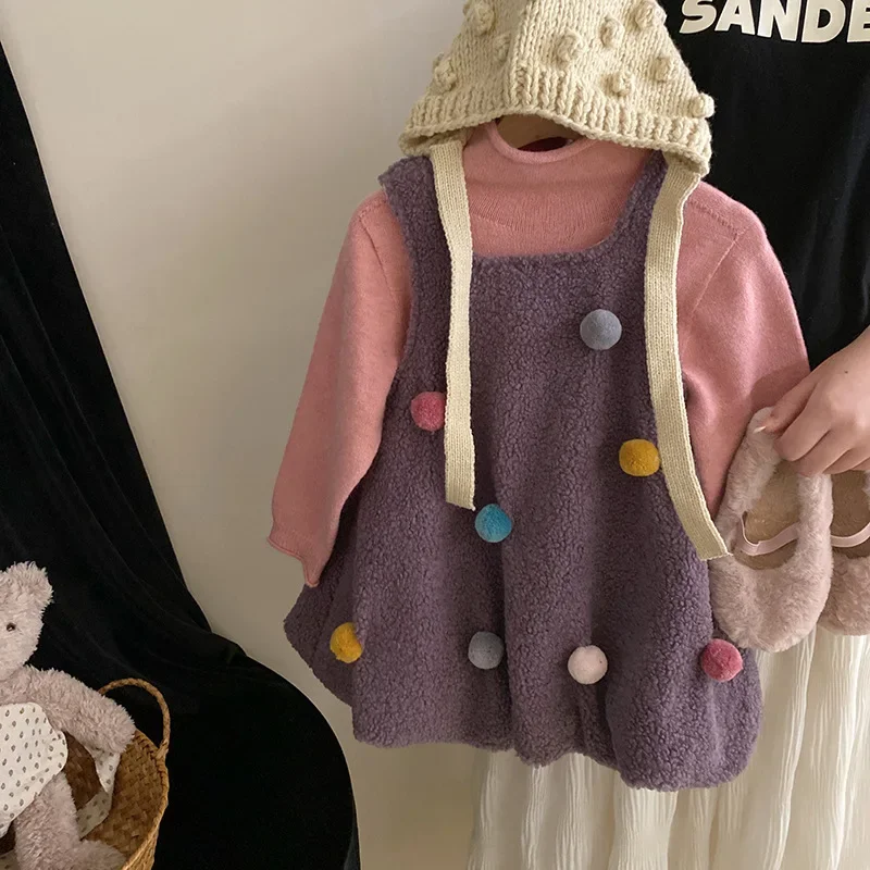 

Girl Winter Dress Girl Base Shirt 2023 Autumn and Winter Vest Skirt Baby Sweet and Comfortable Suspender Skirt Base Set