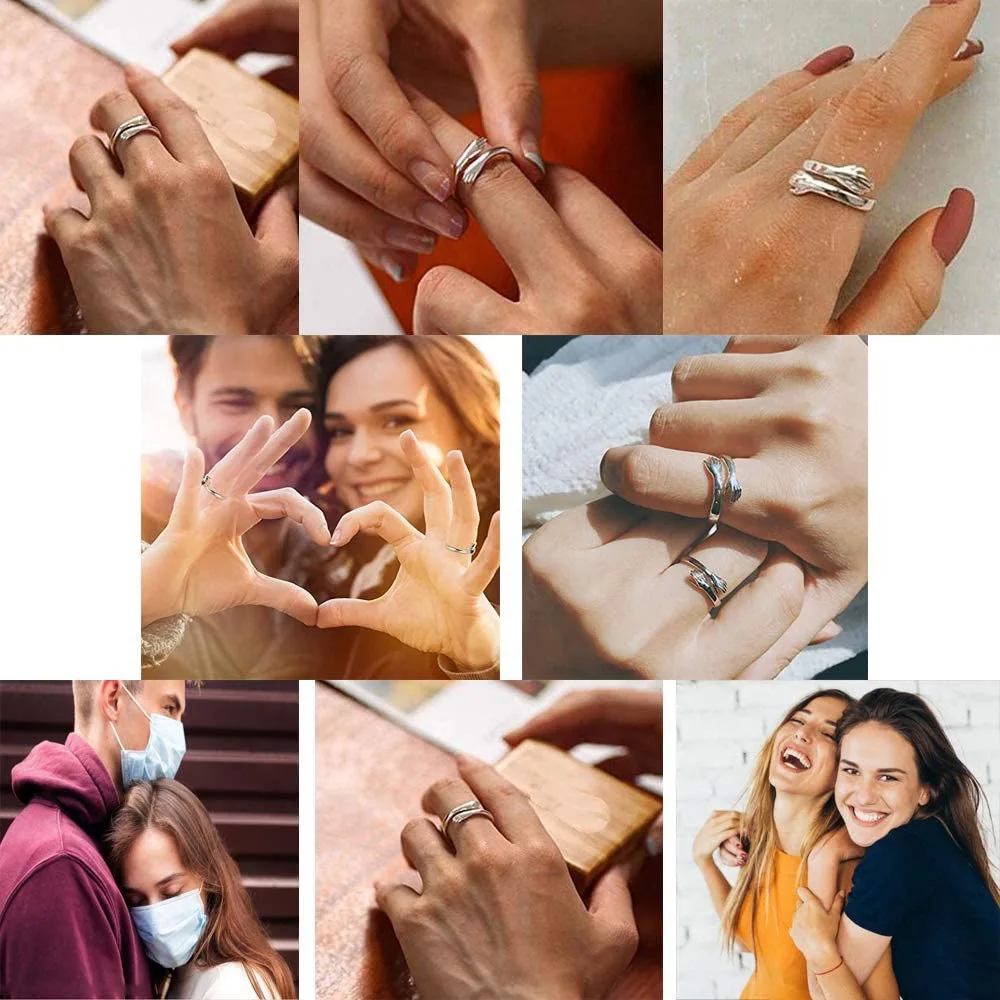 

Sterling Silver Hug Warmth and Love Hand Adjustable Ring for Women Party Jewelry Big Loving Hugs Ring