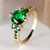 Cute Female Purple Green Round Zircon Stone Engagement Ring Yellow Gold Color Wedding Jewelry For Women