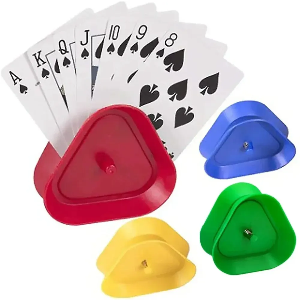 Triangle Shaped Playing Card Holder Poker Seat Board Game Cards Stand for Children Seniors 4pcs/set