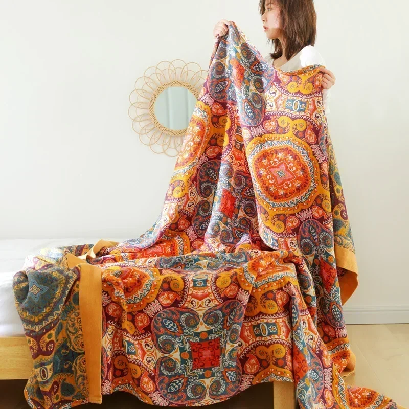 북유럽 던지기 담요 목화 거즈 침실 레저 침대보 침대에 Boho 장식 소파 담요 시트 더블 냉각 이불 얇은