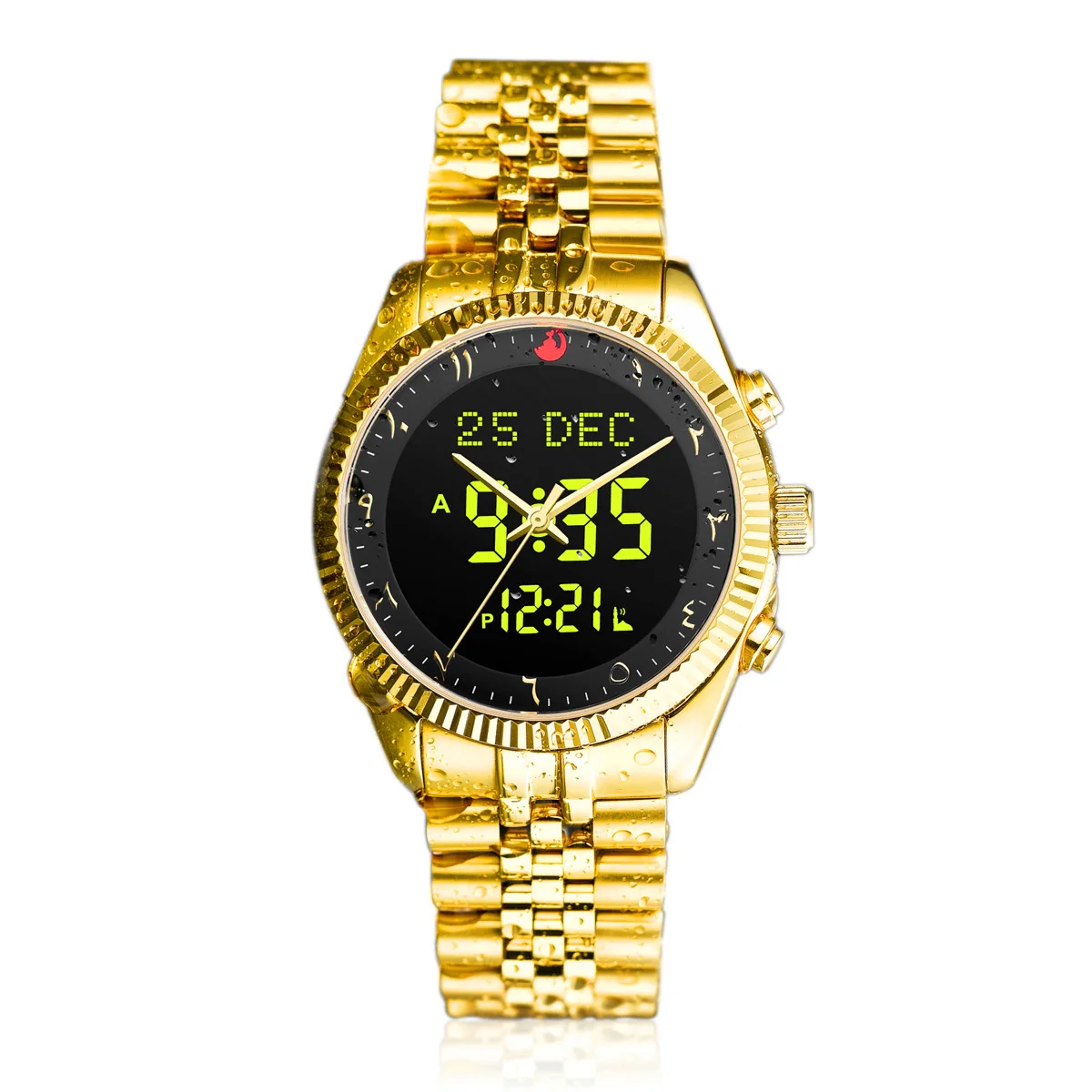 Muslim Watch with Arabic Sapphire Crystal Dial Azan Prayer Alarm