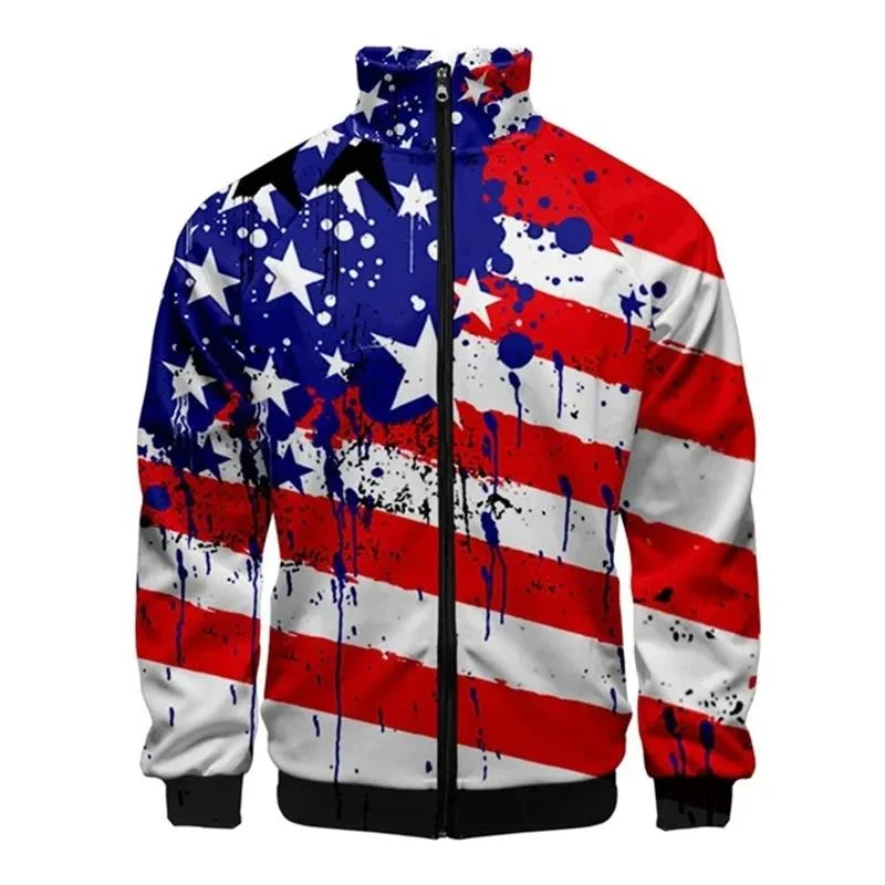 

New USA American Flag Pattern 3D Jacket Men Women Harajuku Hip Hop New Style Coat Casual Stand Collar Zipper Sweatshirt Jacket
