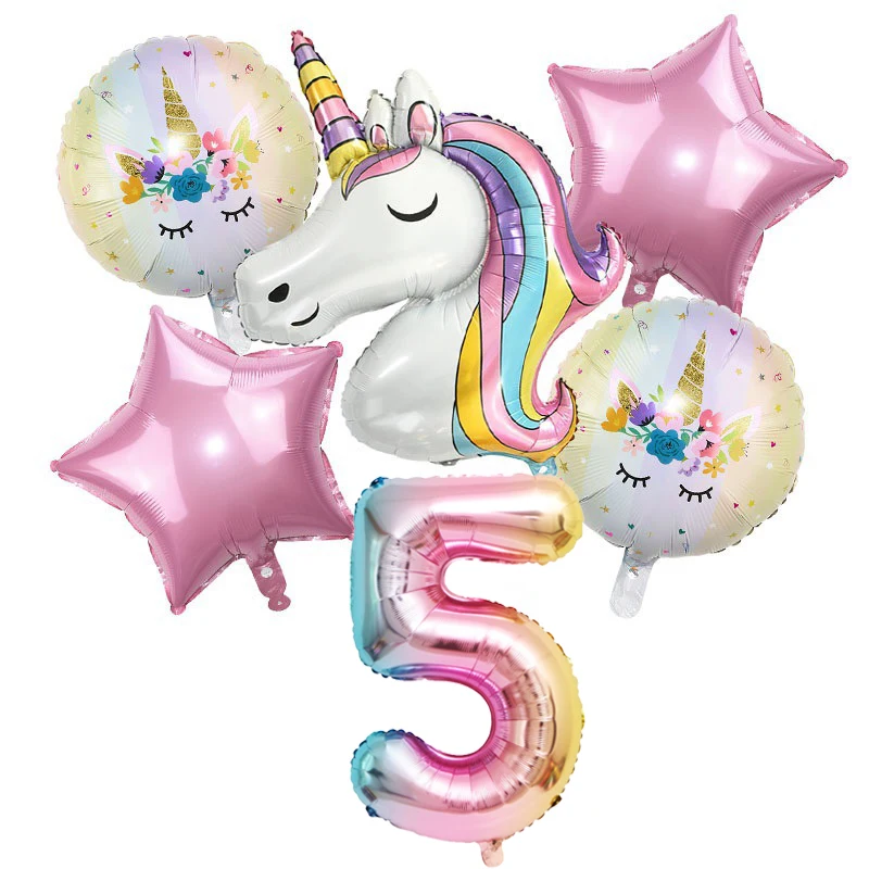 thumbnail image 1 of Globo de unicornio de 32 pulgadas, juego de globos de aluminio con números, decoración para fiestas de cumpleaños, vajilla desechable de unicornio para niños, suministros para fiestas de baby shower, 1 of 5