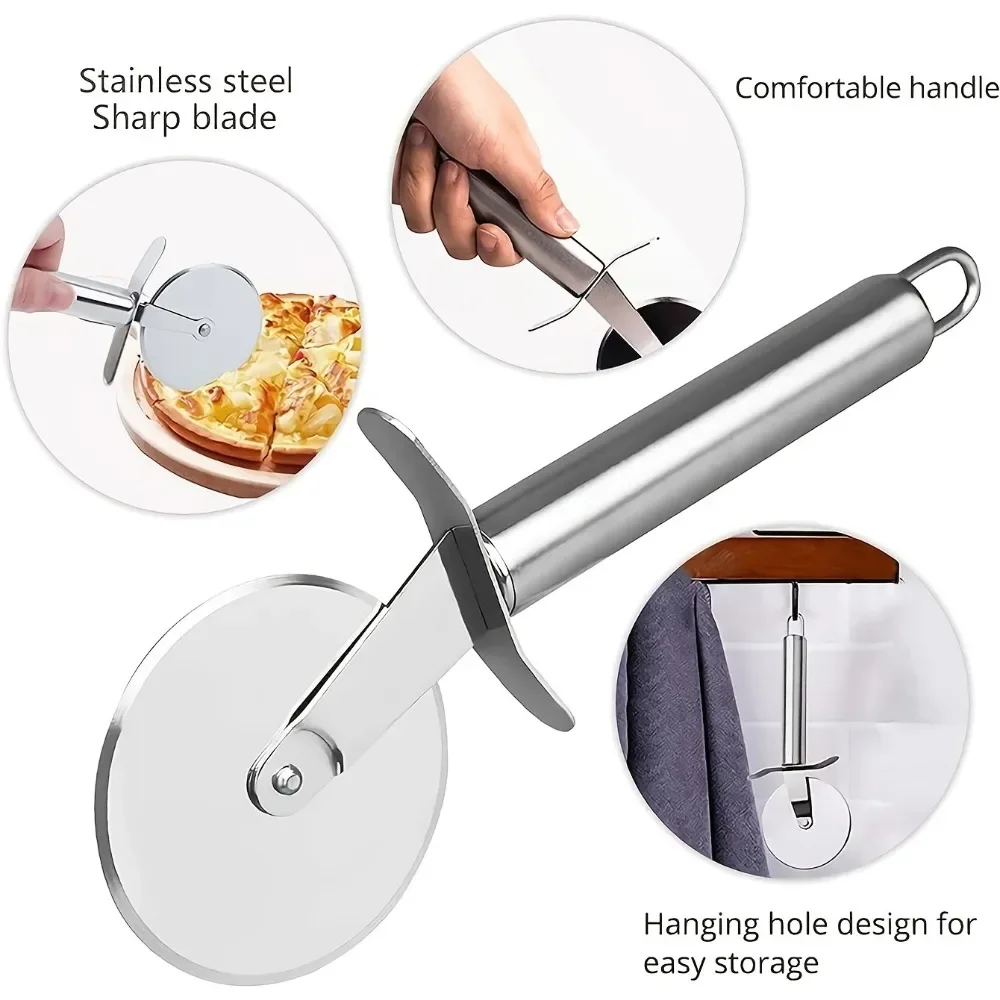 Stainless Steel Kitchen Pizza Cutter Wheel Server Tools Mooncake Shovel Waffle Cookies Dough Slicer Manual Pizza Cutter Wheel Pizza Cutter Roller Cutter Pizza Bakeware Pizza Knife Pizza Roller Pizza Roller Pin