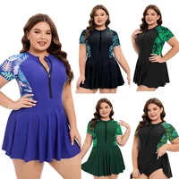 One-Piece Big Size Swimsuit Women Tankini 2024 Plus Large Size Swimwear Female Printed Bathing Swimming Swim Suit Beach Wear