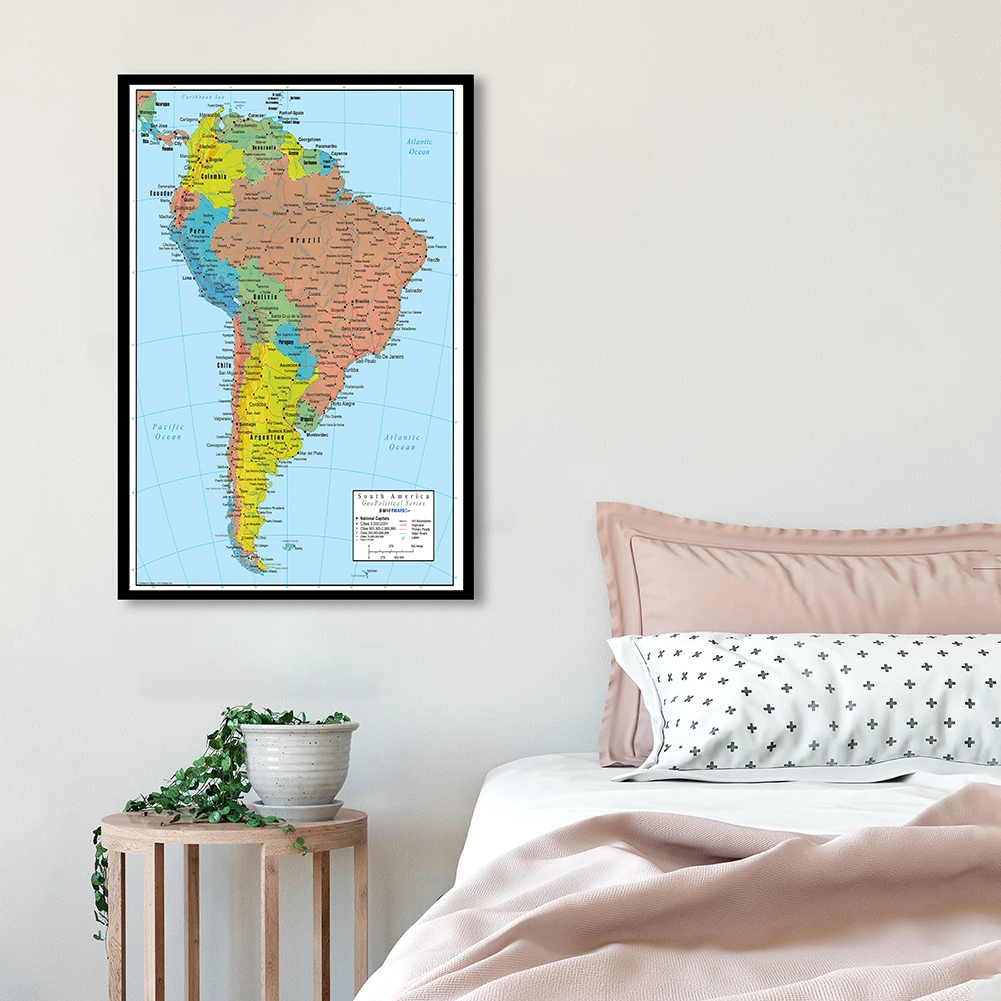 World Map Poster South America Map Wall Art Poster Spray Canvas Painting Travel School Supplies Living Room Home Decor 42*59cm