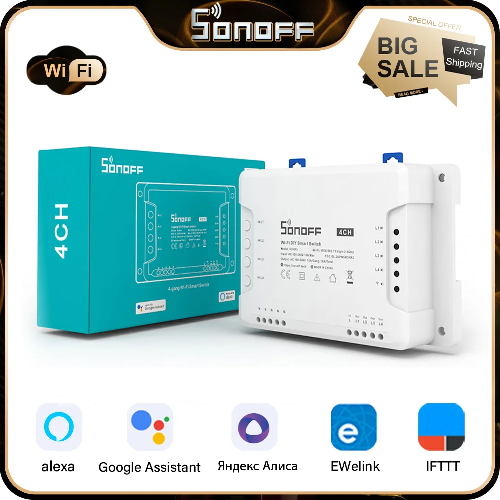 Sonoff 4Ch R3/Pro R3 Smart Switch Wifi A 4 Canali Smart Home Timer Light Diy Smart Switch Funziona Con Ewelink Alexa Google Home