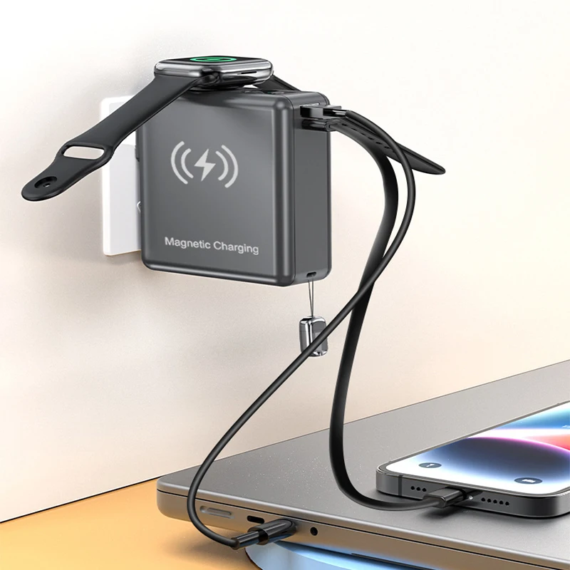 15000mAh 맥세이프 보조배터리 22.5W 고속 충전 보조배터리 (케이블, AC 플러그, 벽면 충전기 포함) 아이폰 16, 아이워치, 맥북용