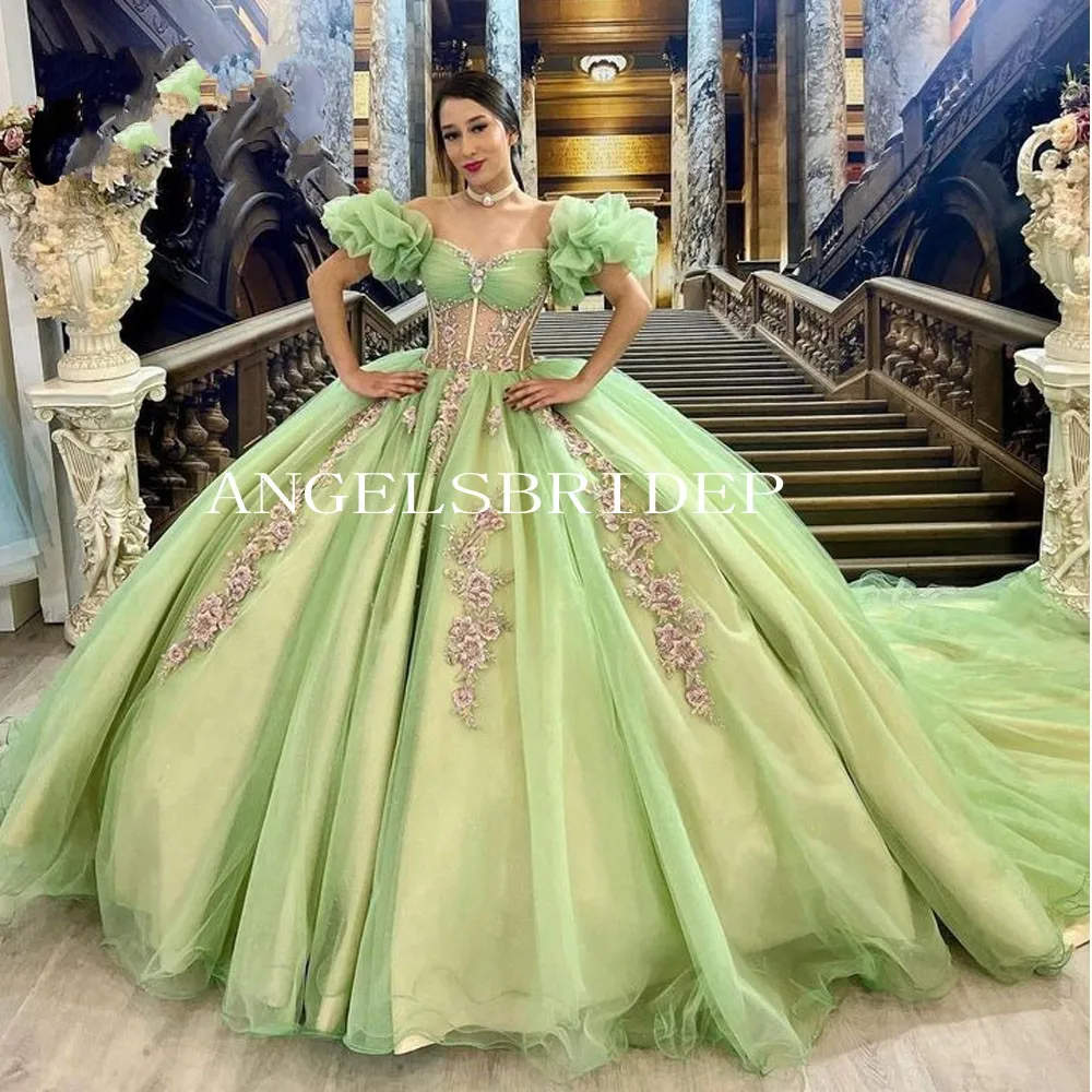 Angelsbridep Ball Gown Sage Green Quinceanera Dresses Corset Beaded ...