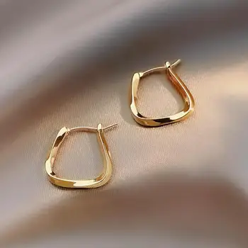 925 Silver Needle Korean Fashion Square Hoop Earrings For Women Metal Earings Jewelry 2025 Trending Women's Gold Color Earrings