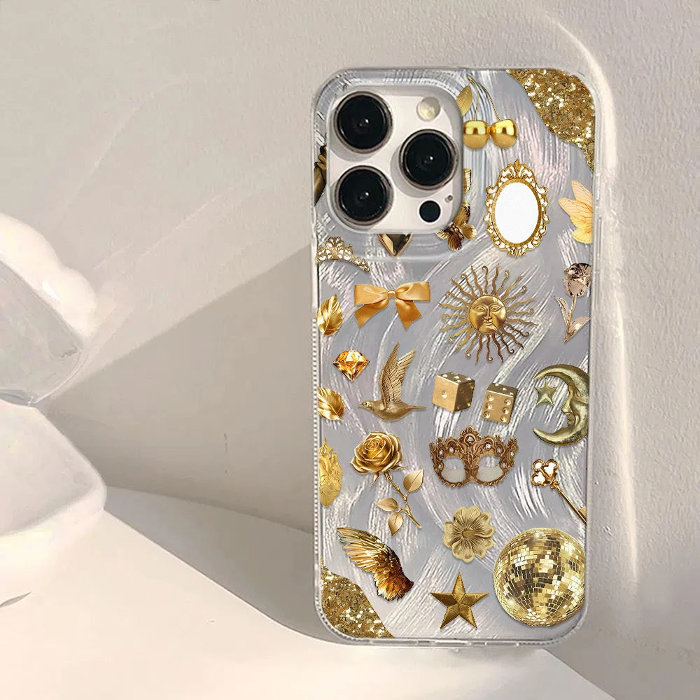 Golden Sun Cherry Feather Texture Phone Case Cover
