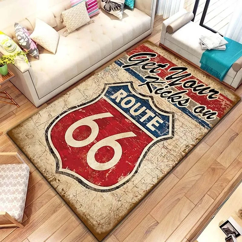 Route 66 Carpet for Living Room Home Decorations Hallway Balcony Long Rugs Motorcycle Anti-slip Floor Mat Bedroom Bedside Mat 6