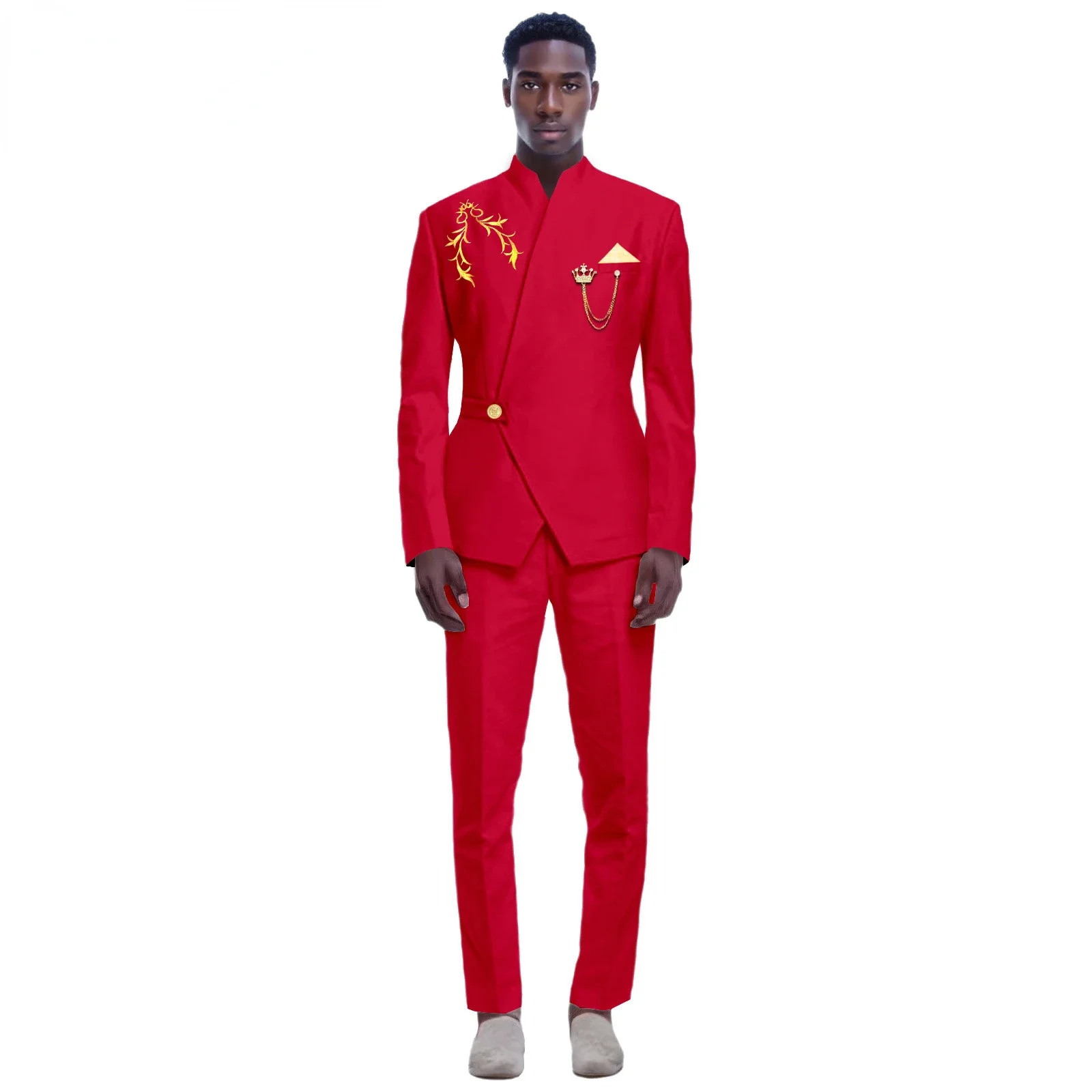 thumbnail image 1 of Nuevos trajes amarillos para hombre, último diseño, solapa, un botón, informal, ajustado, traje para hombre, negocios, boda, novio, elegante, 2 piezas, chaqueta, pantalones, 1 of 5