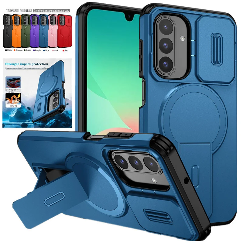 Armor Shockproof Magnetic Wireless Charging Case with Foldable Stand