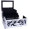 SM-2176  Zebra Aluminum Makeup Train Case Jewelry Box Cosmetic Organizer with Mirror - 9x6x6 4