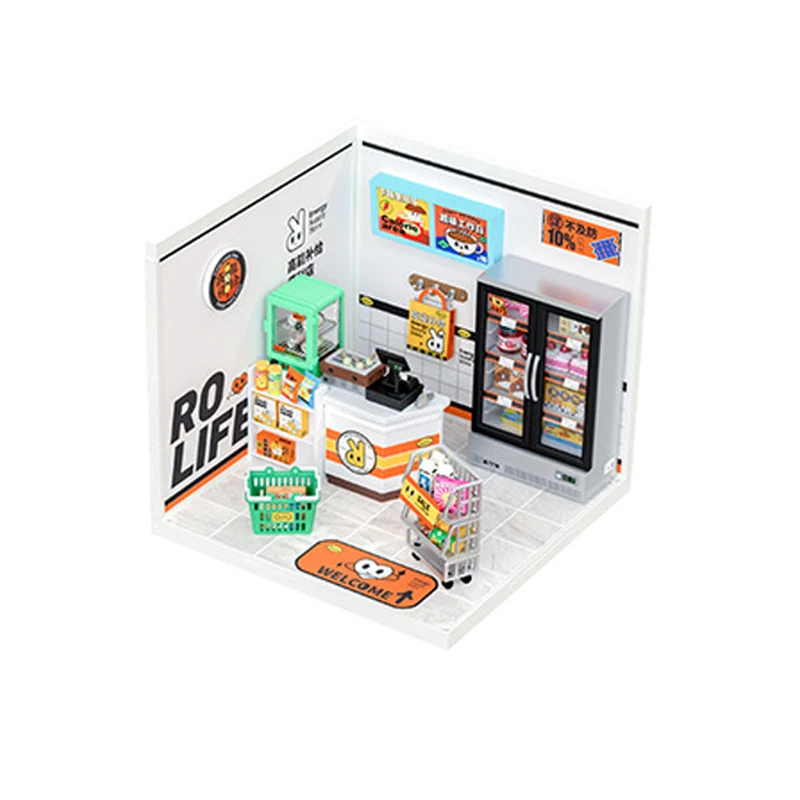3D Puzzle Miniature House Coffee Shop Bookstore Convenience Store Assembly Toys with Lights Collection Decoration Christmas Gift 6