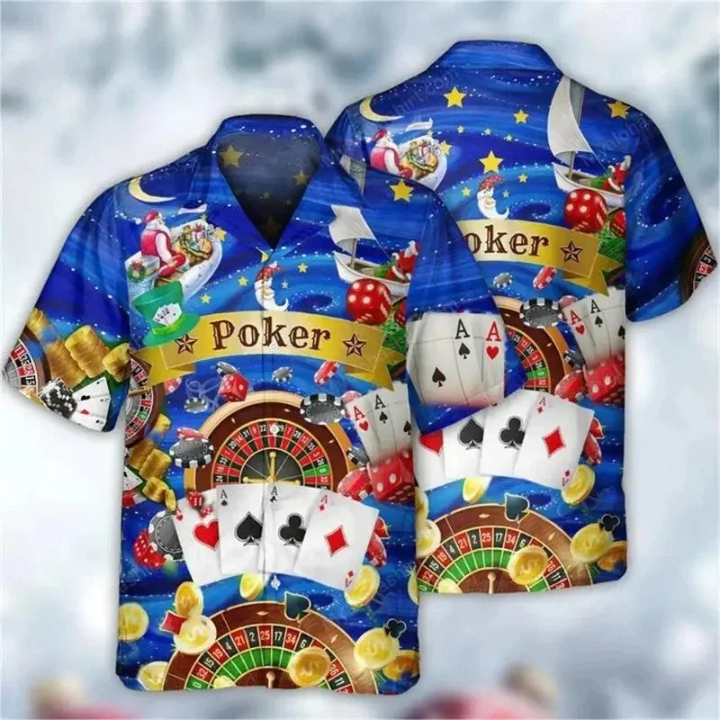 Casino Poker Dice Pattern Beach Shirt For Men Money 3D Printed Hawaiian Shirts Holiday Short Sleeve Lapel Top Loose Women Blouse 2