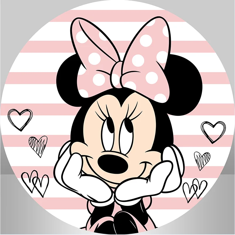 

Disney Minnie Mouse Party Background Decors Round Customized Backdrop Children's Birthday Decoration Wedding Banner
