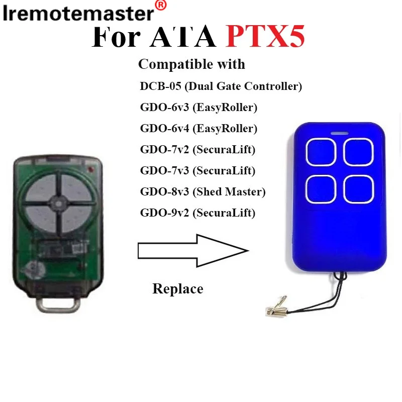 

Replacement ATA PTX5 PTX5V1 TrioCode GDO Garage Door Remote Control 433MHz Rolling Code Transmitter Gate Door Openers