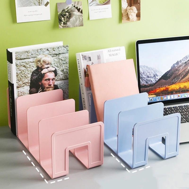 Storage racks Magazine holder File organizer 4 Grid Multi-Purpose Bookends Book Storage Stand Organizer Holder Desk Bookshelf for Book Cd Magazine File Office Supplies