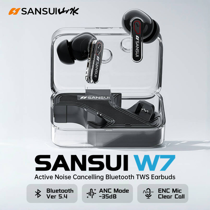 Sansui W7 ANC Earbuds Bluetooth 5.4 3D Stereo Sounds Deep Bass Headphone -35dB Active Noise Cancelling Ture Wireless Earphones