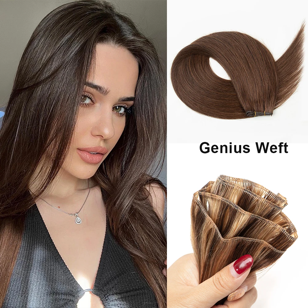 Genius Weft Hair Extensions Silky Straight Virgin Human Hair Weft Bundles Invisible Sew in Human Hair Extension For Salon 35-50g