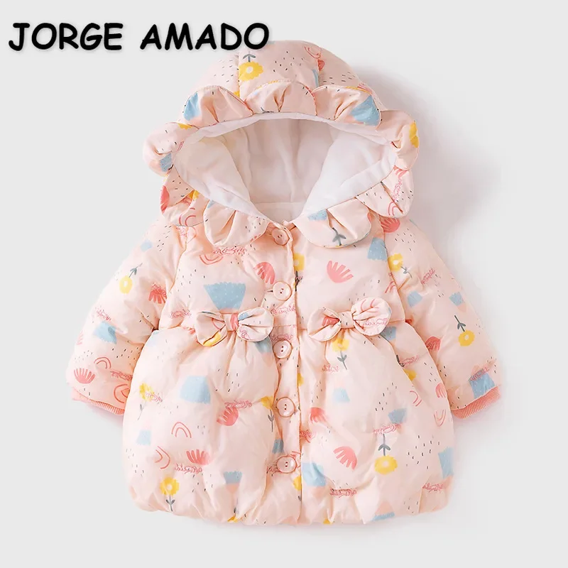 

New Winter Baby Girls Fleece Outerwear Long Sleeves Parkas Thick Cotton Jacket Hooded Children Cotton-padded Clothes E9295