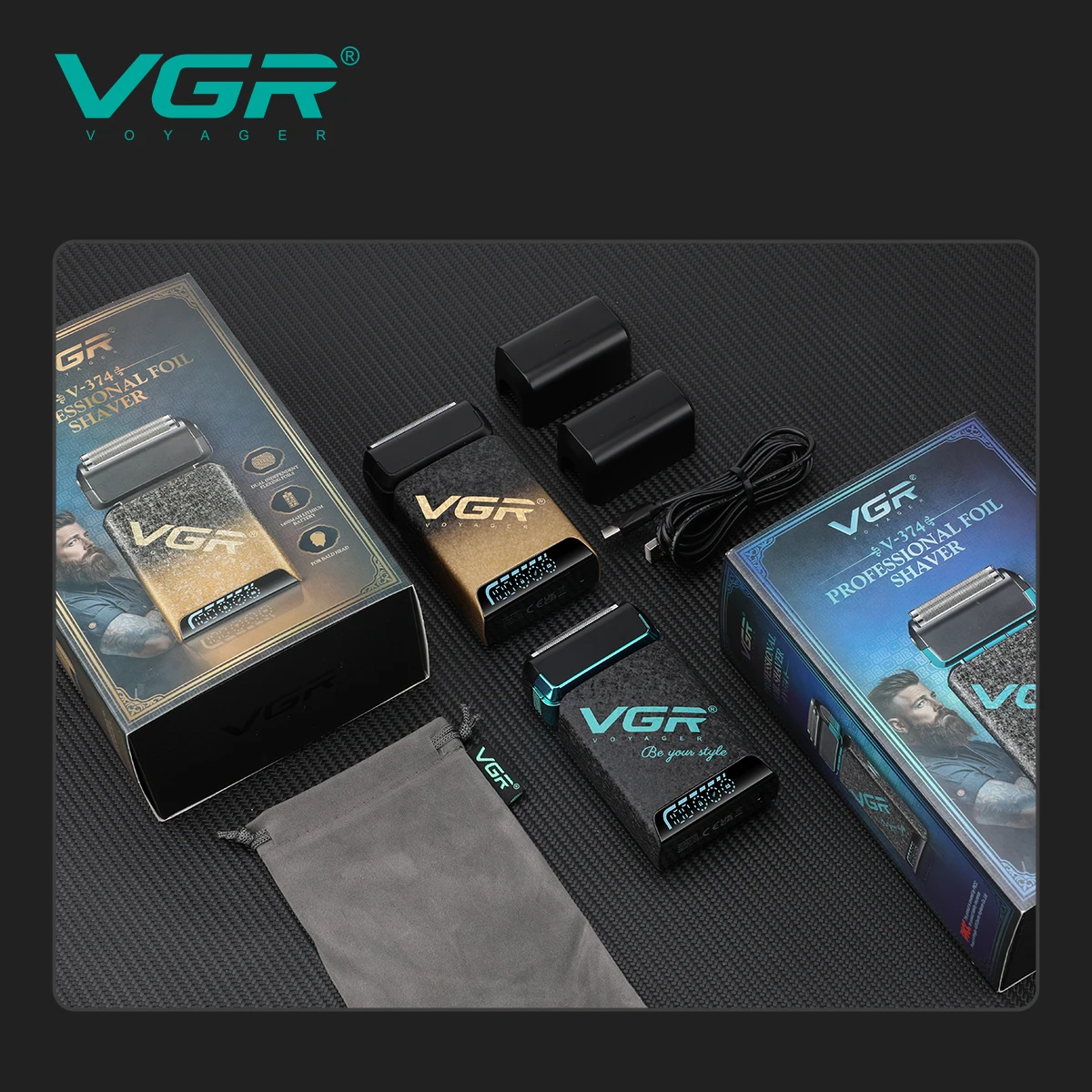 VGR V-374 신형 남성용 면도기 왕복식 블레이드 그라데이션 컬러 아이스 크랙 바디 고급 면도기 LED 지능형 디지털 헤어 화이트닝