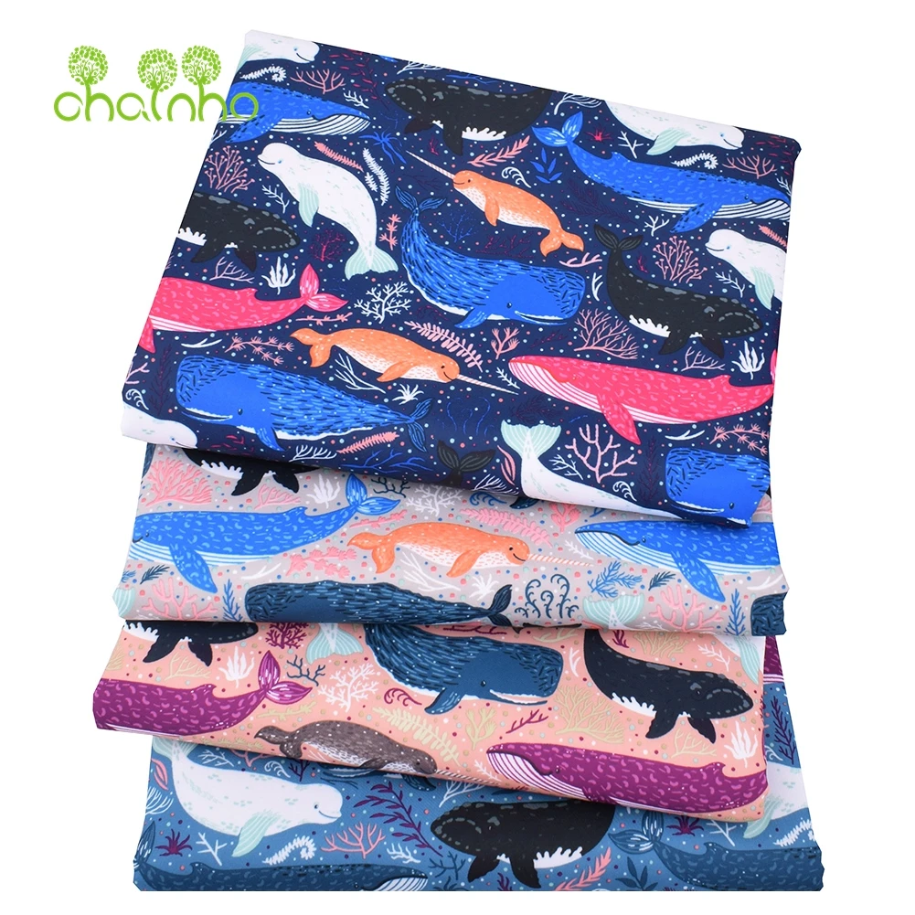 Chainho,Digital Printing Waterproof Fabric,DIY Quilting & Sewing Material, Cute Whale Series,For Suitcase,Handbag,Tablecloth