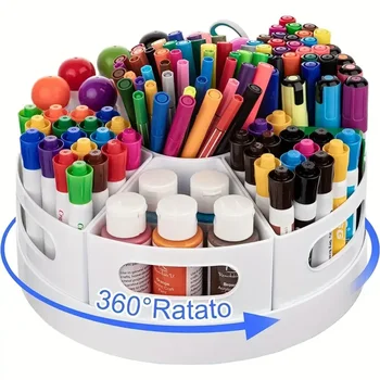 360 °   Organizzatore da Scrivania Girevole con 7 Contenitori Rimovibili, Porta Penne Multiplo, Accessori per Ufficio, Cancelleria, Matite, Scuola