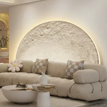 Quadro decorativo per soggiorno con luna, pittura con lampada da parete a LED, pannello decorativo da parete, effetto di lusso, quadro da parete in arenaria