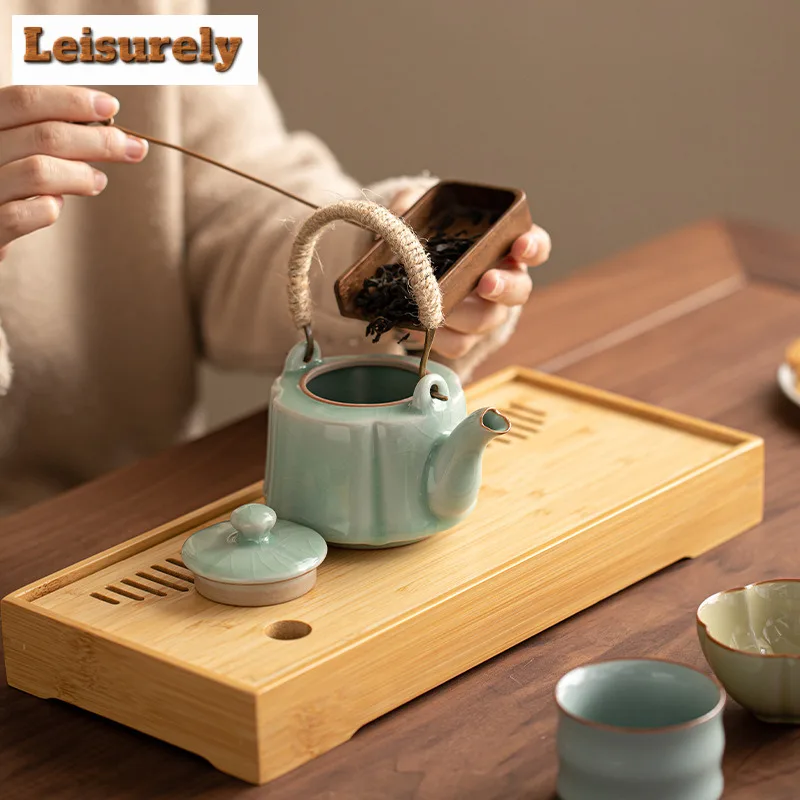 Five Famous Kilns Lifting Beam Pot Tea Set Complete Set Ancient Tea Ceremony Set Teapot And Tea Cup Set Cafes Ornaments Supplies