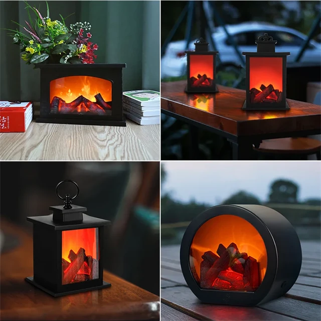 Fireplace Lanterns LED Flameless Lantern USB Powered or Battery Operated  Lamp for Home Decor 