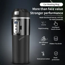 Electric Car Heating Cup with Temperature Regulator and Display, Stainless Steel Heated Mug, Winter Thermos, Water Cup, 500ml