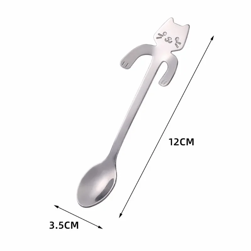 Coffee Spoons 4/1pcs Cute Cat Coffee Spoon Cartoon Stainless Steel Teaspoons Dessert Snack Scoops Ice Cream Spoons Tableware Kitchen Tools