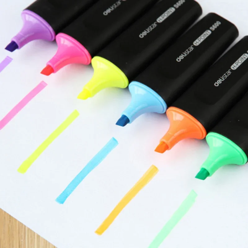 1PC Highlighter Water-based Pigment Single Head 6-Color Marker Pen Head Pen Note Pen Stationery Office School Supplies