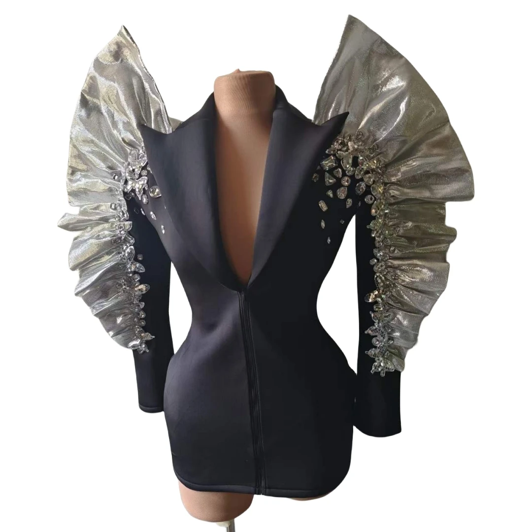 Blazer Design Sparkly Rhinestone Women Performance Dress Singer DJ DS Night Club Bar Stage Wear Drag Queen Costume dance dress rhinestones dress women dance costume stage performance costume