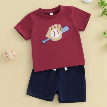 Boys Casual Summer Outfits Striped Print Short Sleeve T-Shirts and Drawstring Waist Shorts 2-Piece Clothing Set for Toddlers 2