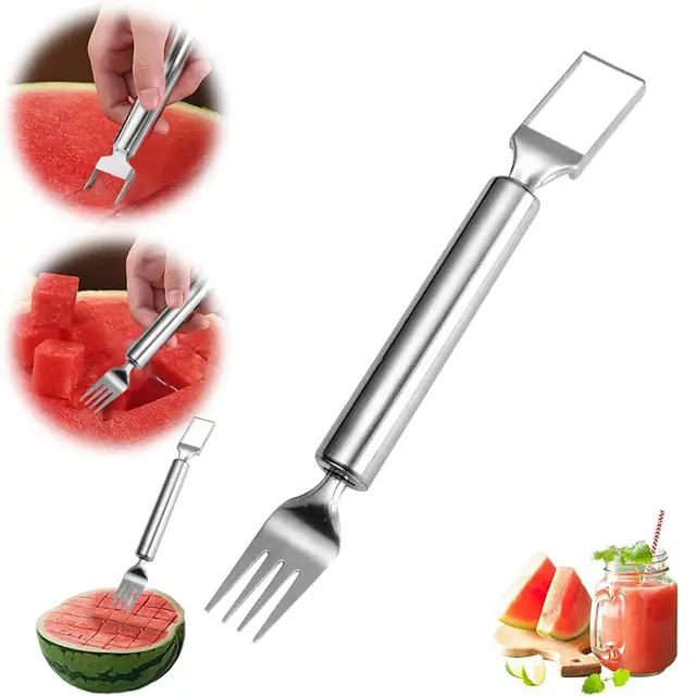 2-in-1 Watermelon Cutter And Fork Set - Stainless Steel Fruit Slicer Tool For Home & Camping