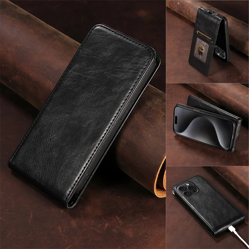 Vertical Flip Cover Silicone Leather Wallet Card Protector Case