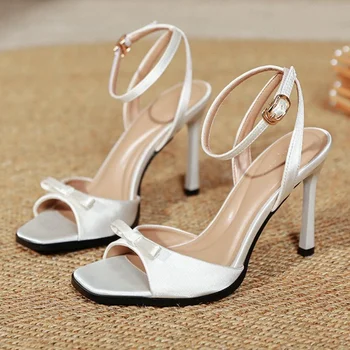Elegant High Heels Sandals Ladies Summer Bowknot Ankle Strap Design Sexy Dress Pumps Fashion Designer Brand High Heels Sandalias