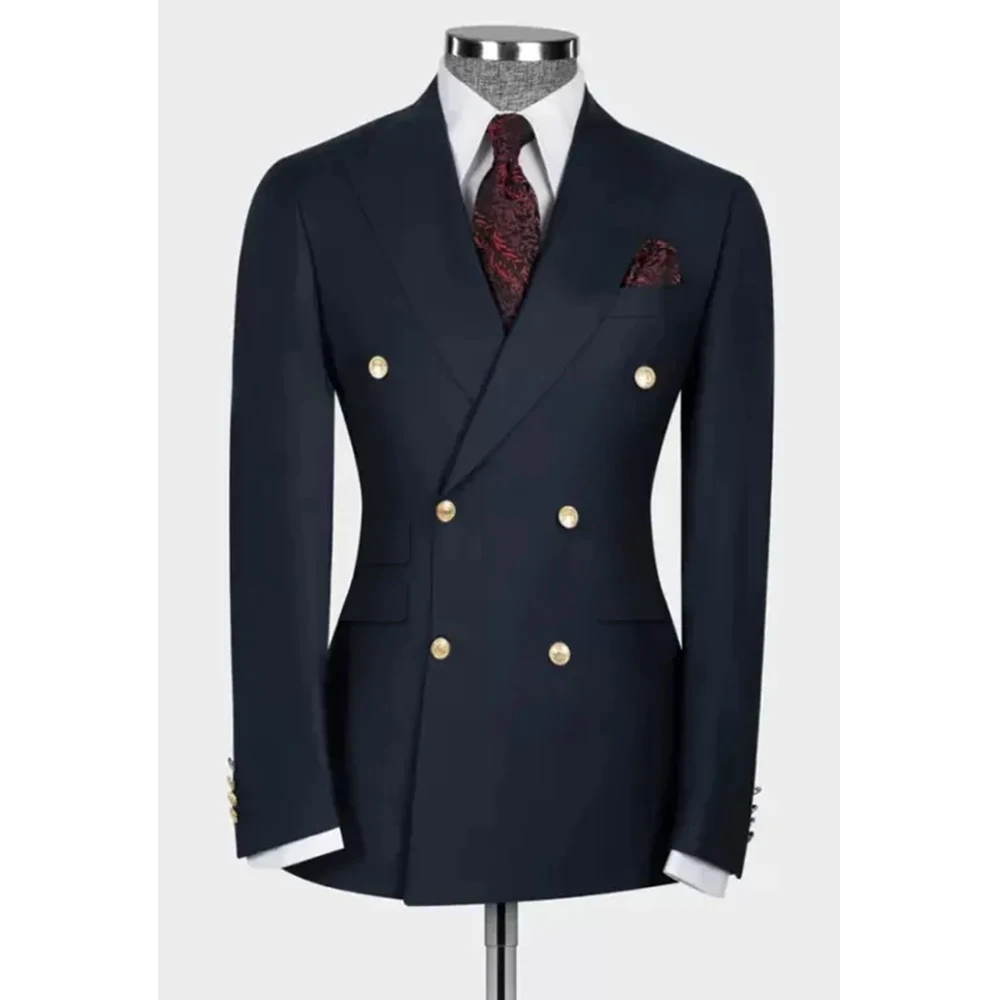 

Мужской костюм из двух предметов, темно-синий элегантный пиджак и брюки, роскошный костюм для свадьбы, 2024