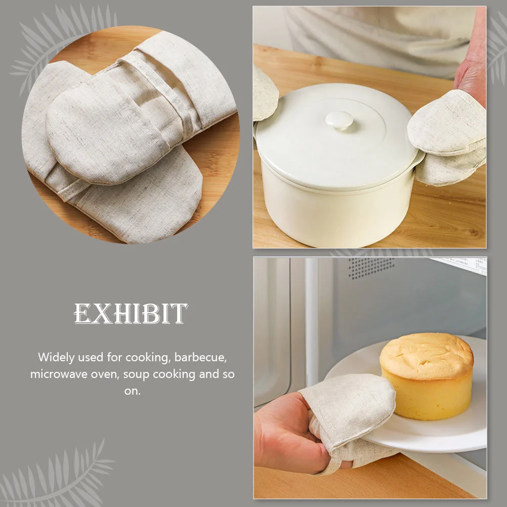 12 Pcs Beige Cotton Linen Oven Mitts Kitchen Gloves Heat Insulation Cooking Baking Protection Non Slip Pot Holder Thermal