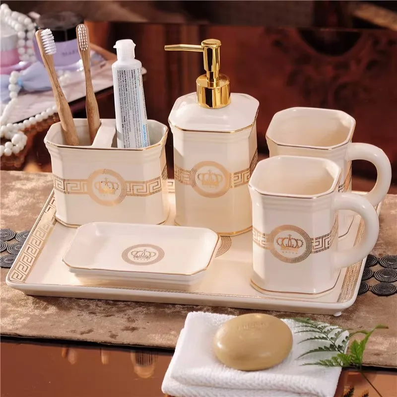 Ceramic Bathroom Accessories Set Porcelain Soap Dispensers/Dishes Toothbrush Holder & Cups Lavatory Toiletry Wedding Gifts