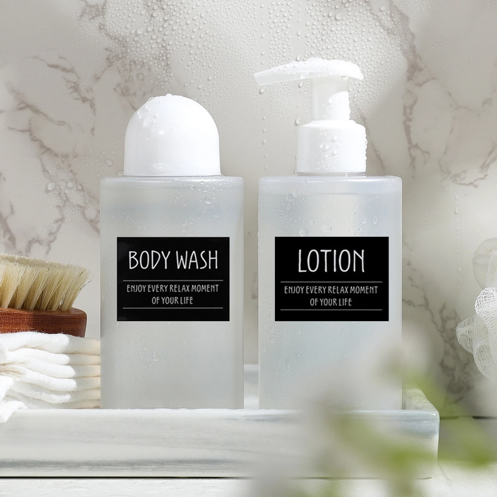 Label sticker Bathroom Labels Set 6PCS Waterproof Refillable Bottles Stickers for Dish Soap Body Wash Conditioner Shampoo Display