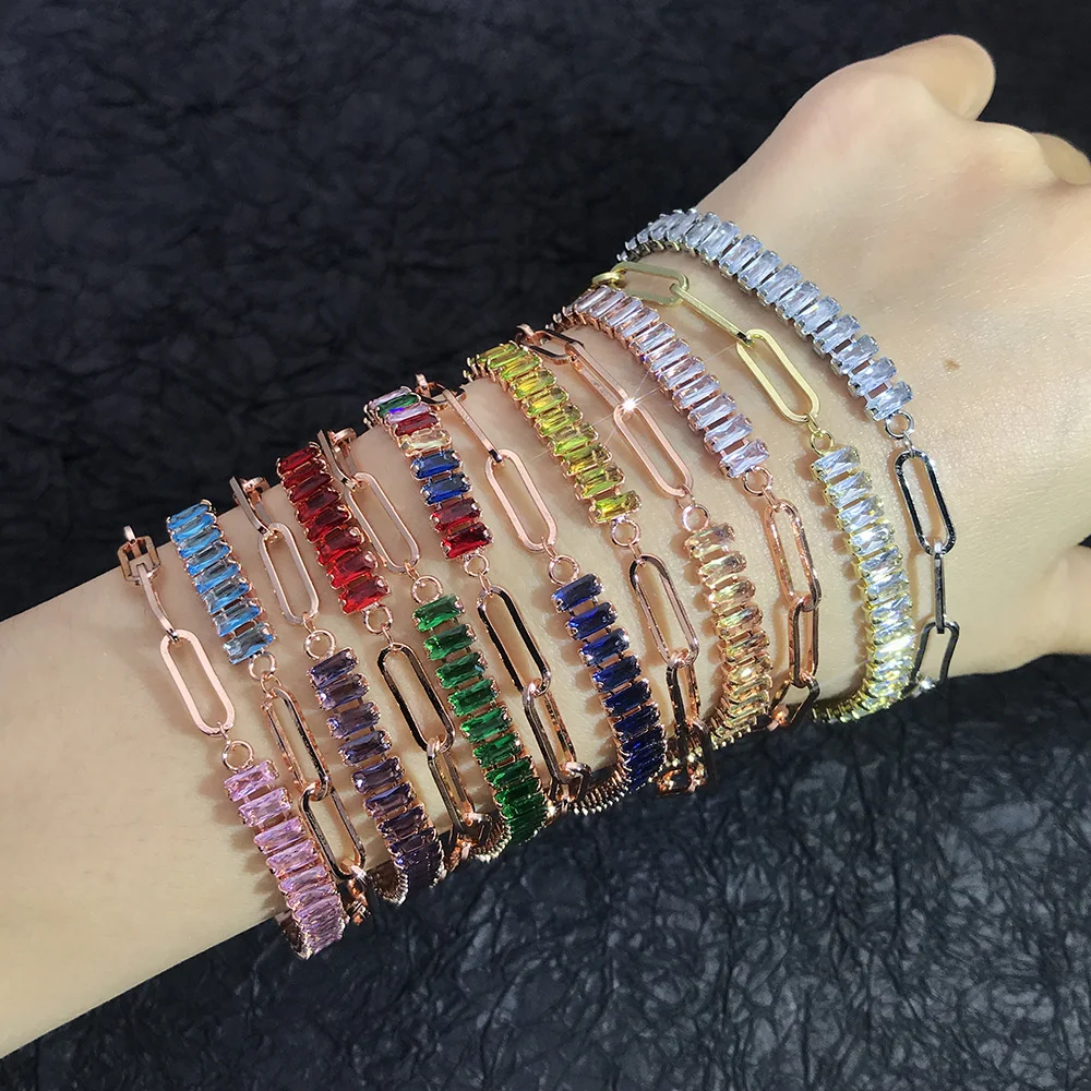 Zierliches gefälschtes Büroklammer-Tennis-Armband für Frauen, verstellbar, glänzend, bunt, Kristall, kurze Kette an der Hand, Party, sexy Schmuck KCH079
