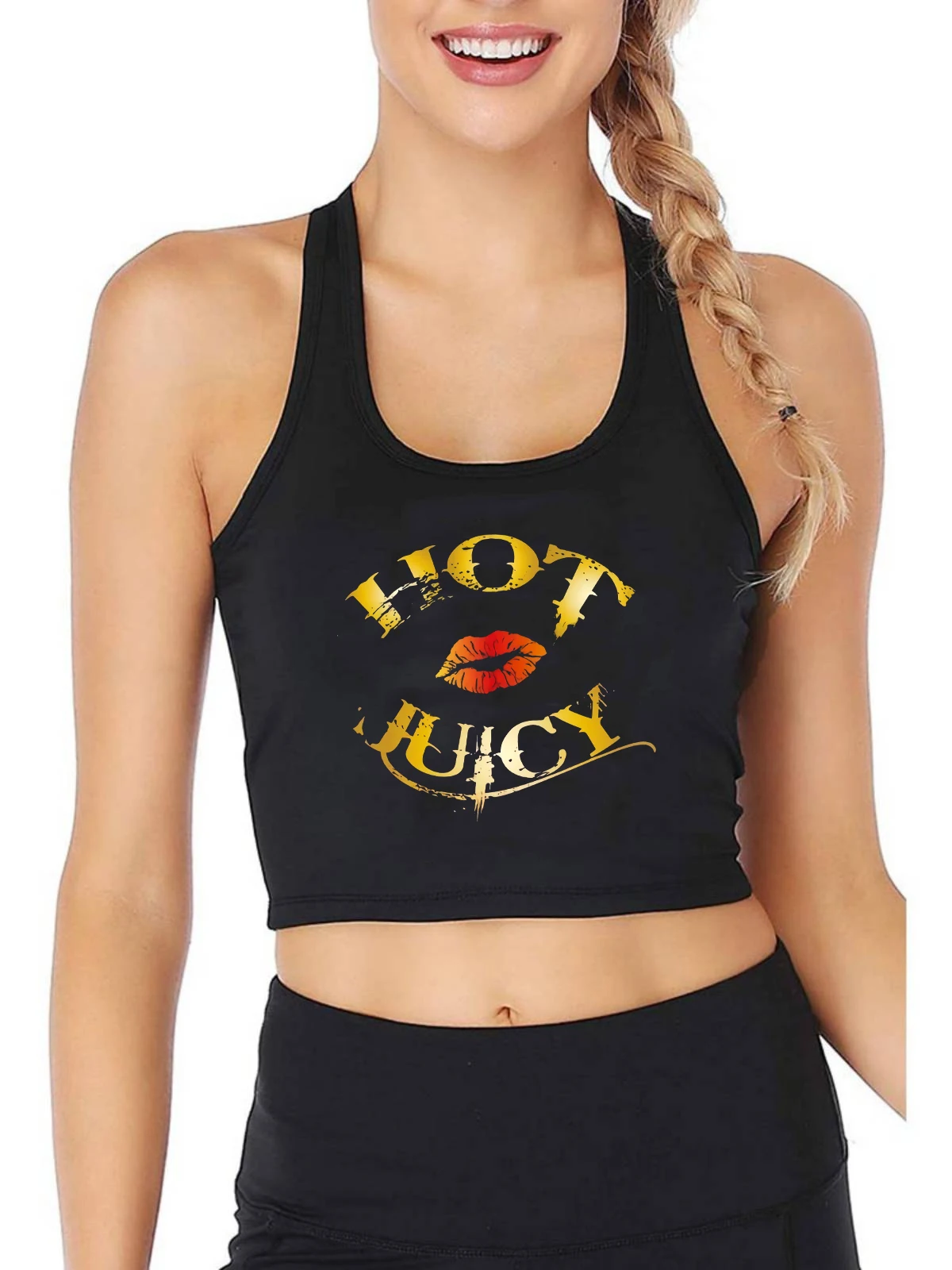 Hot And Juicy Red Lips Design Sexy Slim Fit Crop Top Donna Streetwear Fashion Canotte Palestra Fitness Workout Canotta