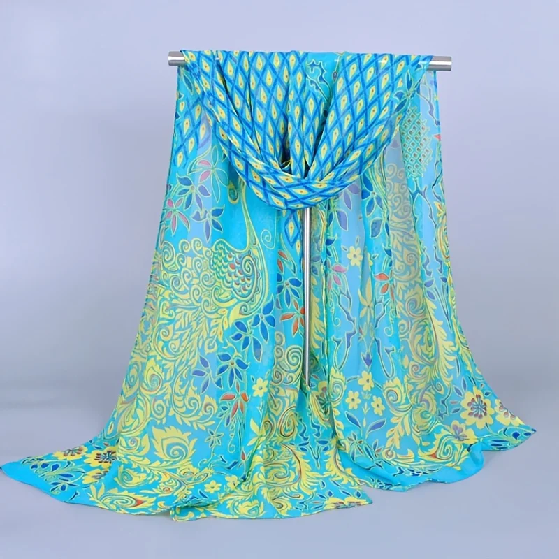 2024 Mode gedruckt Blumen Chiffon Hijab Schal Frauen Pareo Dame Bandanas Strand tücher Sommer muslimischen Schleier Wrap weiblichen Foulard – Detail 1