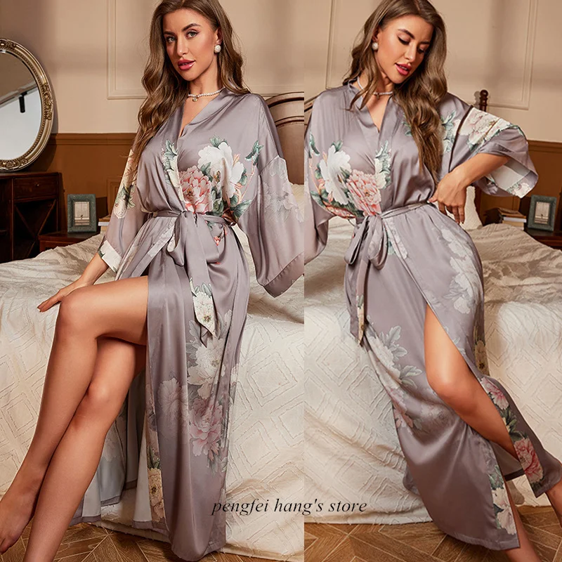 Bata Kimono de estilo chino para mujer, ropa de dormir de lujo con